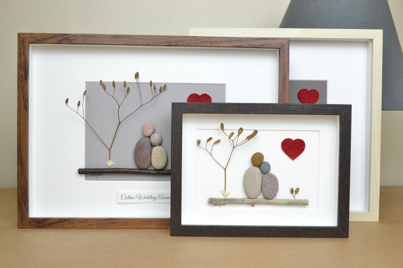 2nd 2 Years Cotton Wedding Anniversary Pebble art picture 2 anniversary Married Couple Husband Wife Gift Family Frame Personalised gift