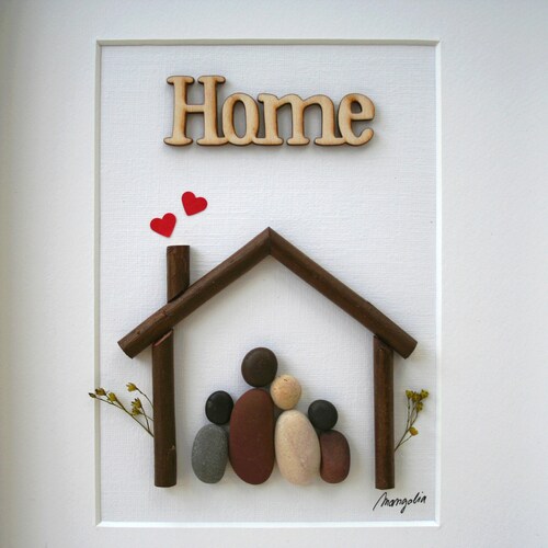 Pebble art family of 4, Pebble art shops new home, New home gift, Pebble art picture, Pebble art, Pebble art gift, Grandparents gift, Anniversary