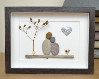 10th 10 Years Tin Wedding Anniversary Pebble art picture Married Couple Husband Wife Gift Family Frame Personalised - Message