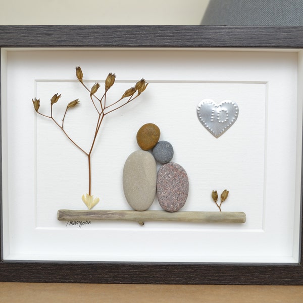 10th 10 Years Tin Wedding Anniversary Pebble art picture Married Couple Husband Wife Gift Family Frame Personalised - Message