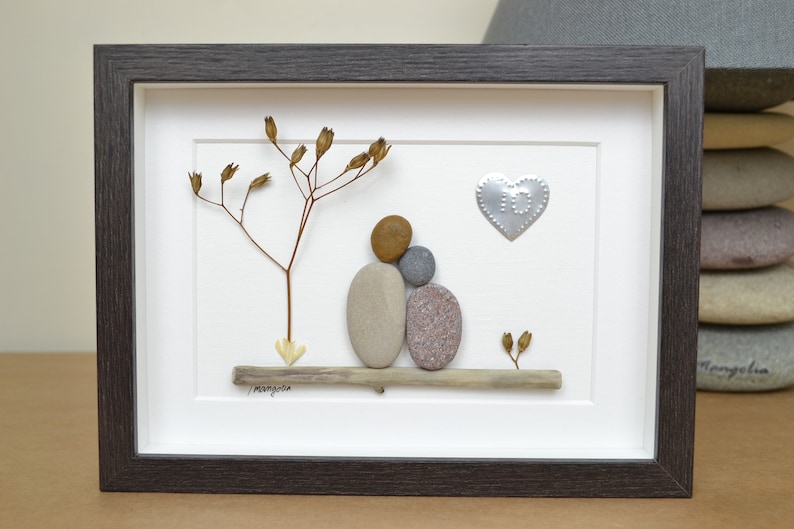 10th 10 Years Tin Wedding Anniversary Pebble art picture Married Couple Husband Wife Gift Family Frame Personalised Message image 1