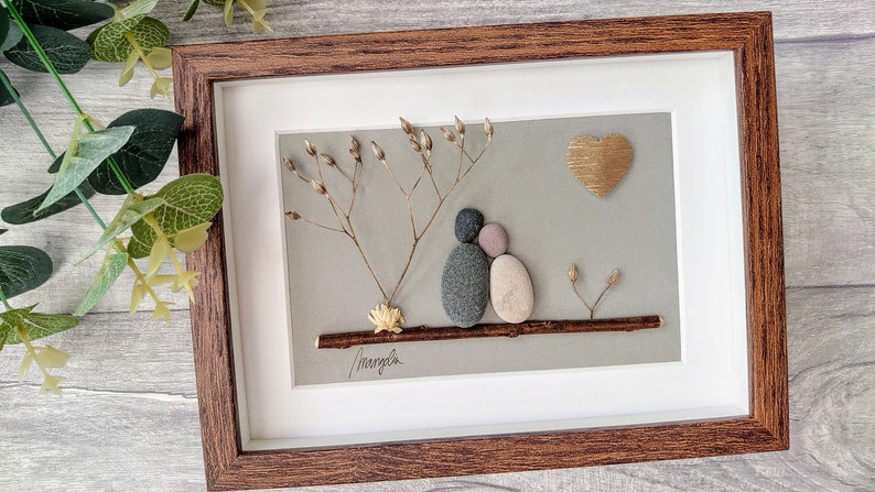 50th 50 Years Golden Wedding Anniversary Pebble art picture 50 anniversary Married Couple Husband Wife Gift Family Frame Personalised gift image 2