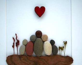 Pebble art family of 5, Pebble art family of five, Pebble art picture, Family gift, Unique gift, Grandparents gift, Unique gift, New home