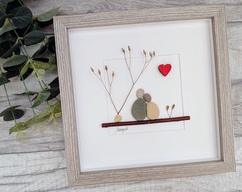 Pebble art couple, Pebble art picture, Personalised gift, valentine's gift, wedding gift, Pebble art family 2, Grandparents gift