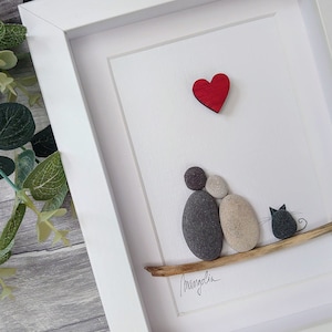 Pebble art couple with cat, Pebble art picture, Pebble art family of 2, Pebble art couple with pet, Family with pet, Couple gift, Wedding