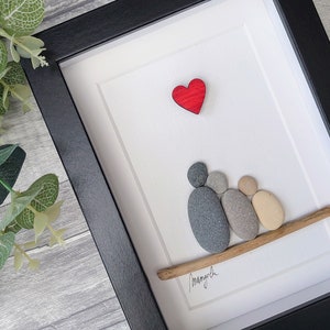 Pebble art family of 3, Pebble art picture, Pebble art family of three, Family gift, Pebbel art couple with child, Couple gift, present
