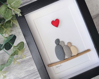 Pebble art family of 3, Pebble art picture, Pebble art family of three, Family gift, Pebbel art couple with child, Couple gift, present