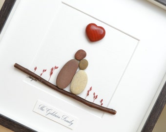 Pebble art couple, Pebble art picture, Personalised gift, valentine's gift, wedding gift, Pebble art family 2, Grandparents gift