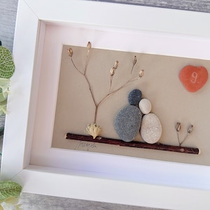 9th 9 Years Pottery Wedding Anniversary Pebble art picture 9 anniversary Married Couple Husband Wife Gift Family Frame Personalised gift image 1