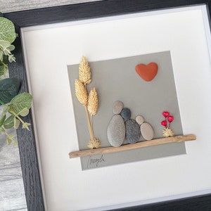 Pebble art family of 3, Pebble art picture, Pebble art couple with child, Pebble art new home, Family gift, Pebble art family of three