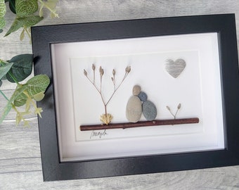 25th 25 Years Silver Wedding Anniversary Pebble art picture Married Couple Husband Wife Gift Family Frame Personalised - Message