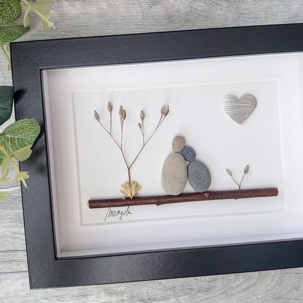 25th 25 Years Silver Wedding Anniversary Pebble art picture Married Couple Husband Wife Gift Family Frame Personalised - Message