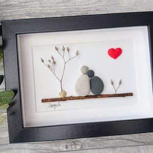 12th 12 Years Silk Wedding Anniversary Pebble art picture 12 anniversary Married Couple Husband Wife Gift Family Frame Personalised gift image 1