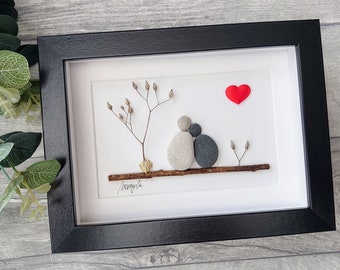 12th 12 Years Silk Wedding Anniversary Pebble art picture 12 anniversary Married Couple Husband Wife Gift Family Frame Personalised gift