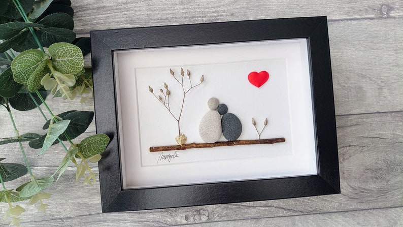 12th 12 Years Silk Wedding Anniversary Pebble art picture 12 anniversary Married Couple Husband Wife Gift Family Frame Personalised gift image 1
