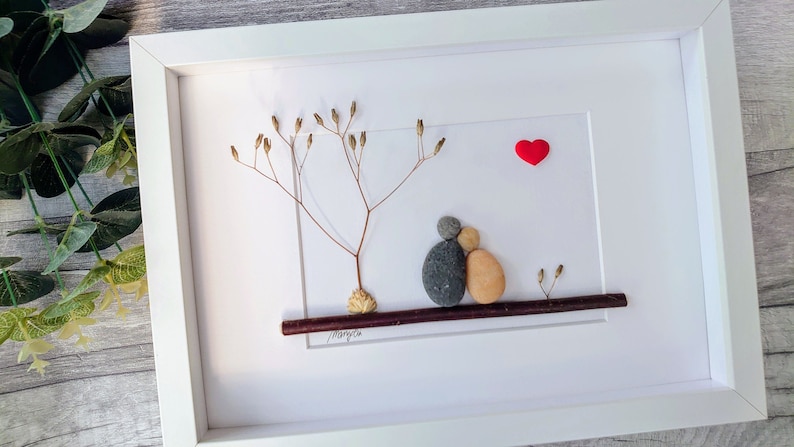 12th 12 Years Silk Wedding Anniversary Pebble art picture 12 anniversary Married Couple Husband Wife Gift Family Frame Personalised gift image 6