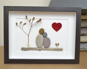 2nd 2 Years Cotton Wedding Anniversary Pebble art picture 2 anniversary Married Couple Husband Wife Gift Family Frame Personalised gift