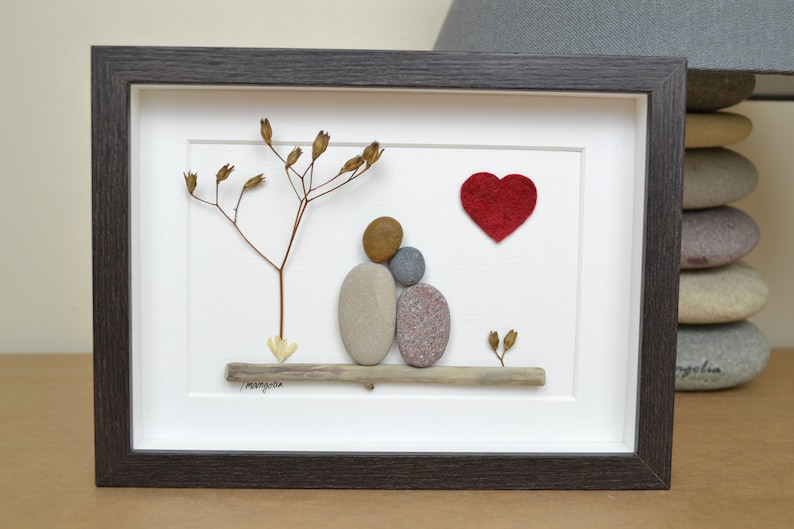 2nd 2 Years Cotton Wedding Anniversary Pebble art picture 2 anniversary Married Couple Husband Wife Gift Family Frame Personalised gift