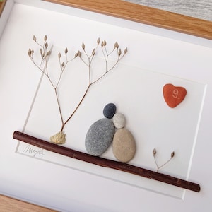 9th 9 Years Pottery Wedding Anniversary Pebble art picture 9 anniversary Married Couple Husband Wife Gift Family Frame Personalised gift image 10