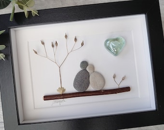 15e 15 jaar Crystal Wedding Anniversary Pebble kunst foto 15 verjaardag getrouwd stel man vrouw cadeau familie Frame gepersonaliseerd cadeau