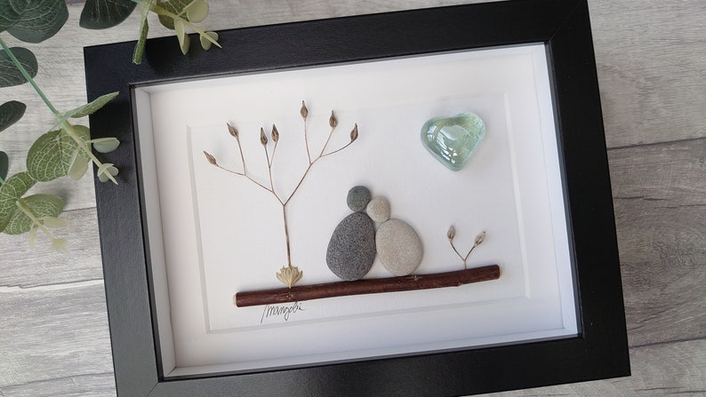 15th 15 Years Crystal Wedding Anniversary Pebble art picture 15 anniversary Married Couple Husband Wife Gift Family Frame Personalised gift image 1