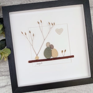 4th 4 Years Linen Wedding Anniversary Pebble art picture 4 anniversary Married Couple Husband Wife Gift Family Frame Personalised present