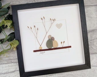 4th 4 Years Linen Wedding Anniversary Pebble art picture 4 anniversary Married Couple Husband Wife Gift Family Frame Personalised present