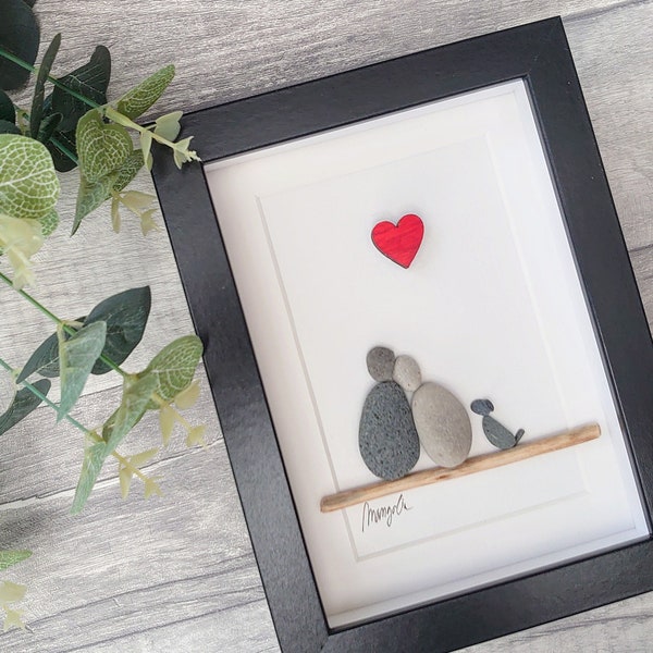 Pebble art couple with dog, Pebble art picture, Pebble art family of 2, Pebble art couple with pet, Family with pet, Couple gift, Wedding