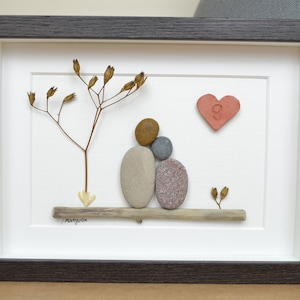 9th 9 Years Pottery Wedding Anniversary Pebble art picture 9 anniversary Married Couple Husband Wife Gift Family Frame Personalised gift