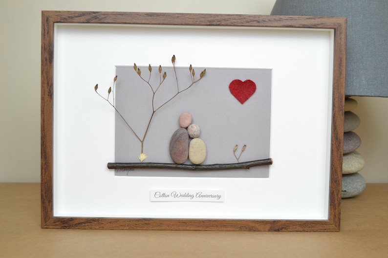 2nd 2 Years Cotton Wedding Anniversary Pebble art picture 2 anniversary Married Couple Husband Wife Gift Family Frame Personalised gift
