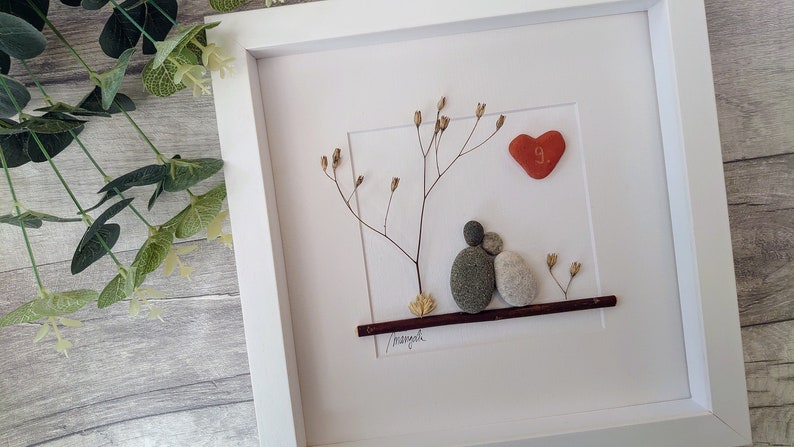 9th 9 Years Pottery Wedding Anniversary Pebble art picture 9 anniversary Married Couple Husband Wife Gift Family Frame Personalised gift image 4