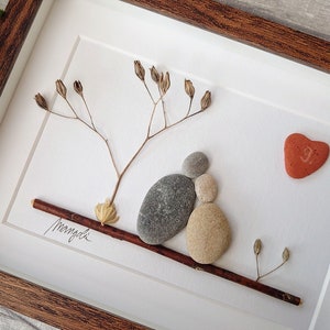 9th 9 Years Pottery Wedding Anniversary Pebble art picture 9 anniversary Married Couple Husband Wife Gift Family Frame Personalised gift image 2