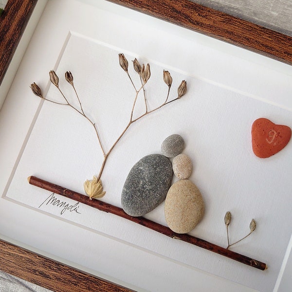 9th 9 Years Pottery Wedding Anniversary Pebble art picture 9 anniversary Married Couple Husband Wife Gift Family Frame Personalised gift