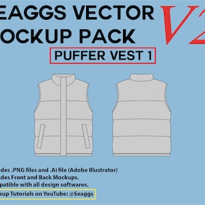 Streetwear Clothing Vector Mockup Puffer Vest 1 Mockups Clothing Brand Fashion Design Tool for Adobe Illustrator Adobe Photoshop Procreate