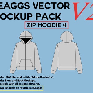 Streetwear Kleidung Vektor Mockup Zip Hoodie 4 Mockups Kleidung Marke Mode Design Tool für Adobe Illustrator Adobe Photoshop Procreate