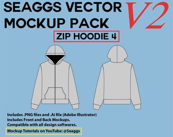 Streetwear Clothing Vector Mockup Zip Hoodie 4 Mockups Clothing Brand Fashion Design Tool for Adobe Illustrator Adobe Photoshop Procreate