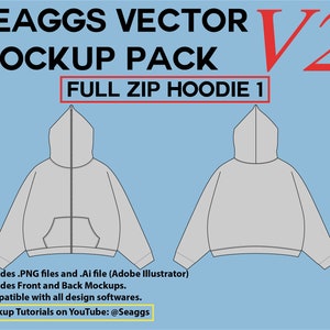 Full Zip Hoodie Streetwear Kleidung Vektor Mockup Kleidung Marke Mode-Design-Tool für Adobe Illustrator Adobe Photoshop Procreate
