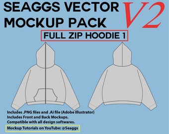 Hoodie com zíper completo streetwear roupas vetor maquete marca ferramenta de design de moda para adobe illustrator adobe photoshop procreate