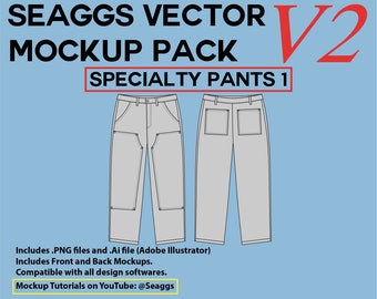 Double Knee Jeans Streetwear Clothing Vector Mockup Clothing Brand Fashion Design Tool for Adobe Illustrator Adobe Photoshop Procreate