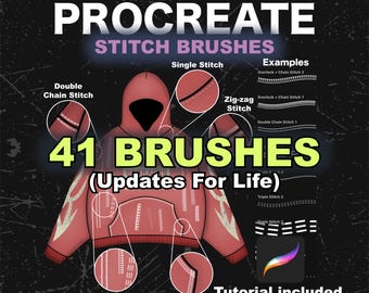 41 Procreate Stitch Brushes Streetwear Kleidung Mockup Pack Kleidung Marke Techpack Mode-Design Adobe Illustrator Adobe Photoshop Canva