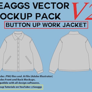 Streetwear Clothing Vector Mockup Button Up Work Jacket Clothing Brand Fashion Design Tool for Adobe Illustrator Adobe Photoshop Procreate