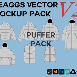Streetwear Puffer Jackets Clothing Vector Mockup Pack Bundle Clothing Brand Fashion Design for Adobe Illustrator Adobe Photoshop Procreate