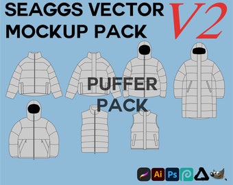 Streetwear Puffer Jackets Clothing Vector Mockup Pack Bundle Clothing Brand Fashion Design for Adobe Illustrator Adobe Photoshop Procreate