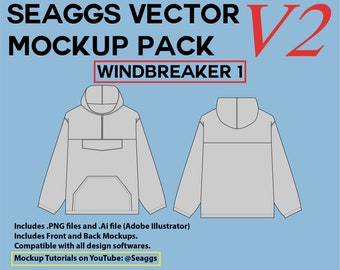 Streetwear Clothing Vector Mockup Windbreaker 1 Mockups Clothing Brand Fashion Design Tool for Adobe Illustrator Adobe Photoshop Procreate