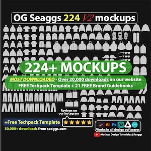 224+ Streetwear-mockups och vektormall för klädmockup, Techpack för klädmärkesmodedesign i Adobe Illustrator och Procreate