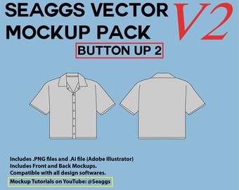 Streetwear Clothing Vector Mockup Button Up 2 Mockups Clothing Brand Fashion Design Tool for Adobe Illustrator Adobe Photoshop Procreate