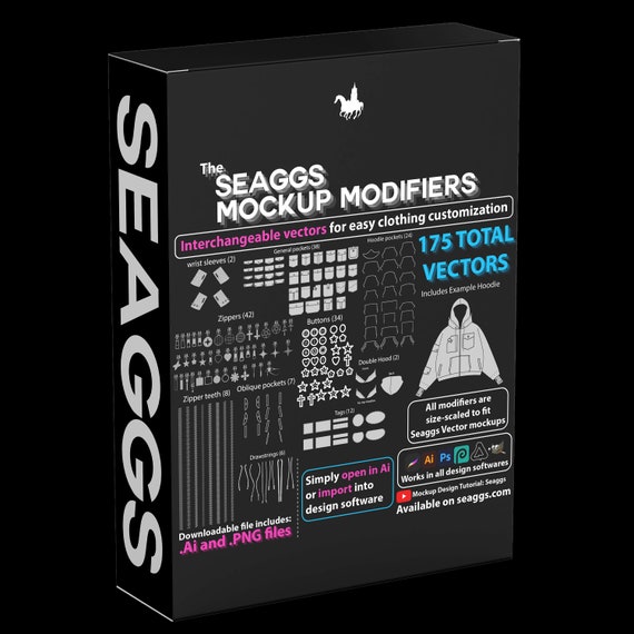 Streetwear Clothing Vector Mockup Modifier Attachments Brand Fashion Techpack Design Template Flat for Adobe Illustrator Photoshop Procreate
