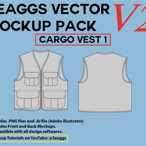 Streetwear Clothing Vector Mockup Cargo Vest 1 Mockups Clothing Brand Fashion Design Tool for Adobe Illustrator Adobe Photoshop Procreate