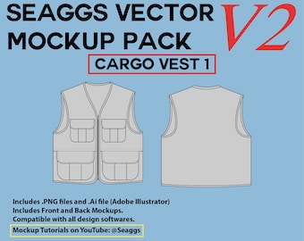 Streetwear Clothing Vector Mockup Cargo Vest 1 Mockups Clothing Brand Fashion Design Tool for Adobe Illustrator Adobe Photoshop Procreate