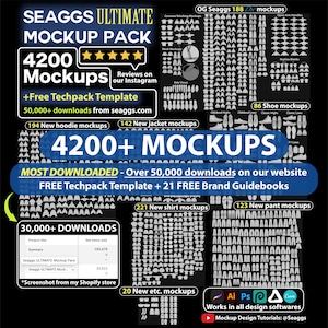 Ponad 4200 makiet odzieży ulicznej i szablonów makiet odzieży wektorowej w formacie PNG do projektowania odzieży dla marek w programach Adobe Illustrator i Procreate AI